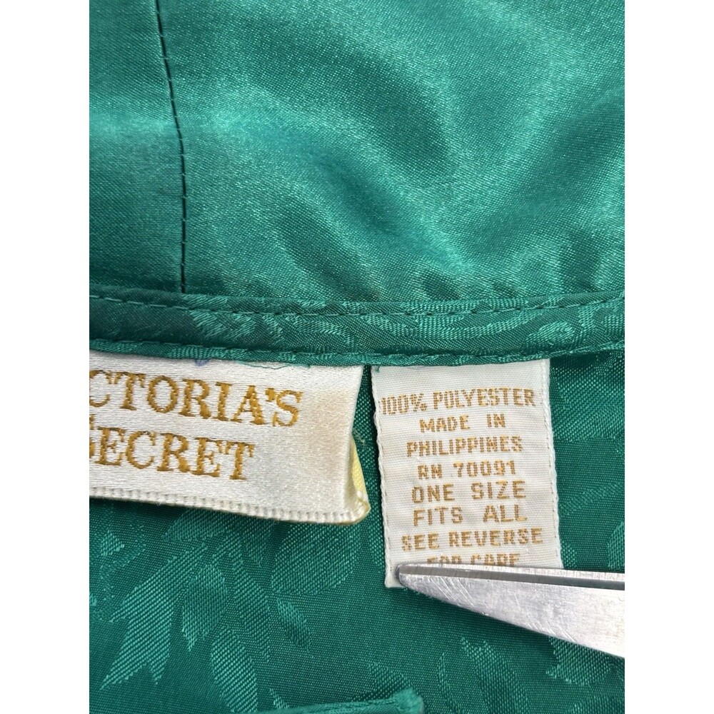 Vintage 90s Victoria's Secret Satin Kimono Womens Robe OS Green Jacquard Paisley - Picture 8 of 8